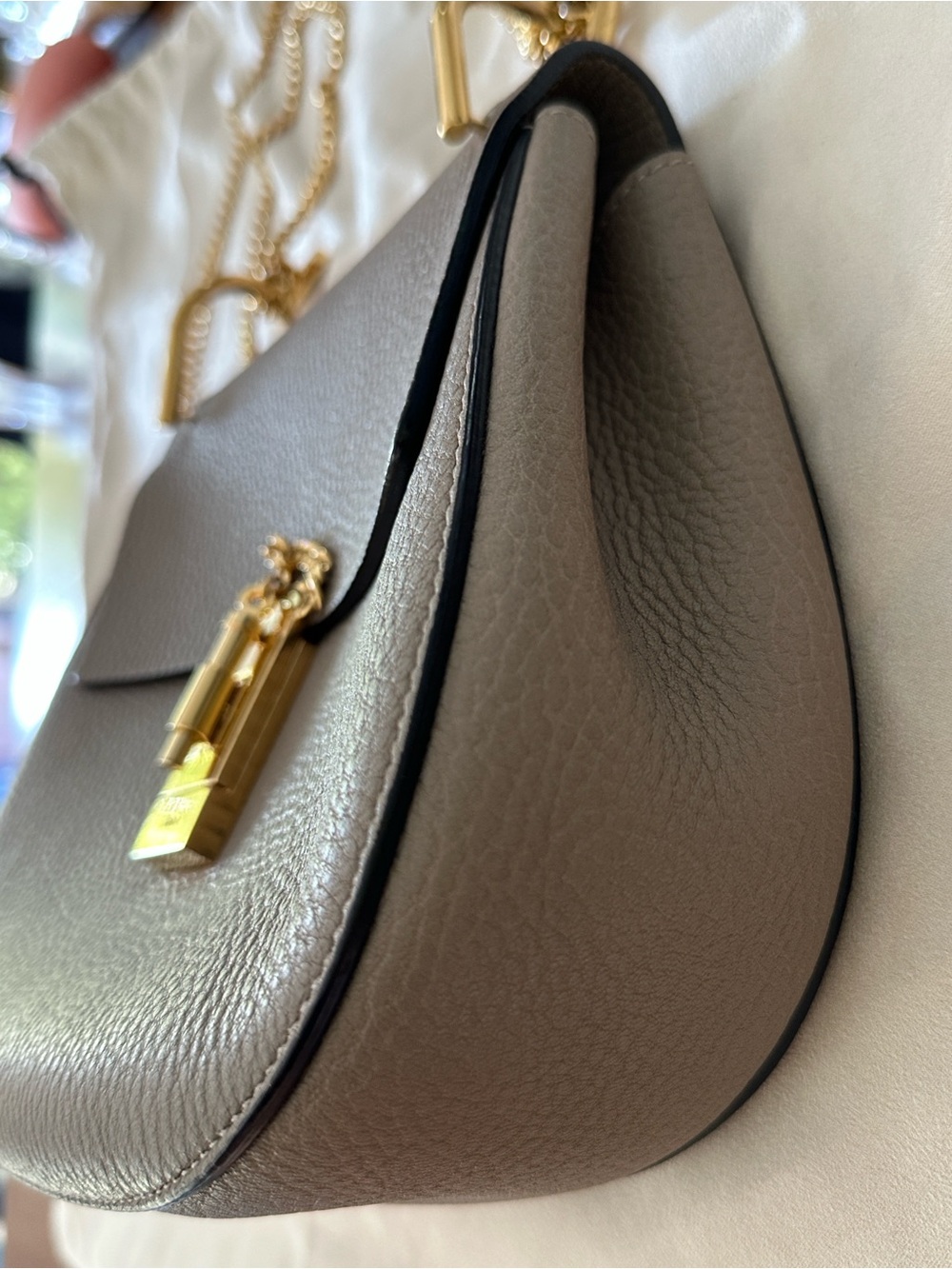Chloe Grained Lambskin Drew Shoulder Bag Motty Grey Gold chain and pin w/ CoA - Picture 6 of 13